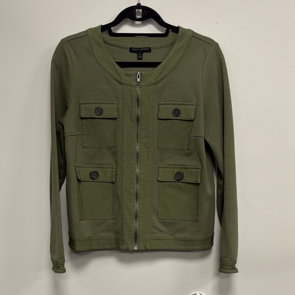Banana Republic Medium Olive Green Zip-Up Jacket Cotton Blend